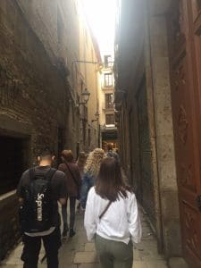 narrow street in Barcelona, Spain 