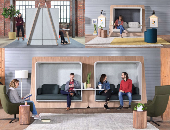 Seating system that creates privacy in offices that was showcased by OFS at NeoCon 2019. Commercial Design Product